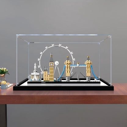 LEGO 21034 ロンドンミラーアクリル展示ケース リングライト＆UVプリント背景付き - 防塵ショーケース