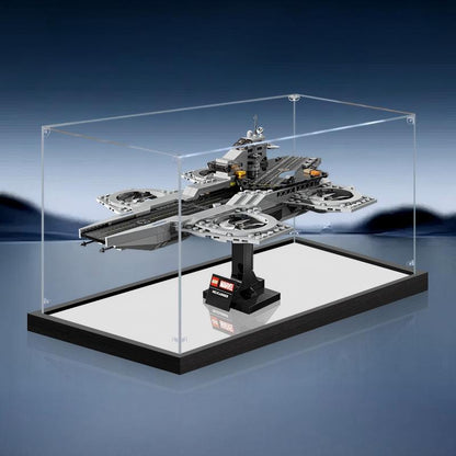 LEGO 76295 The Avengers Helicarrier Mirror Acrylic Display Case with Ring Light & UV-Printed Background - Dustproof Showcase