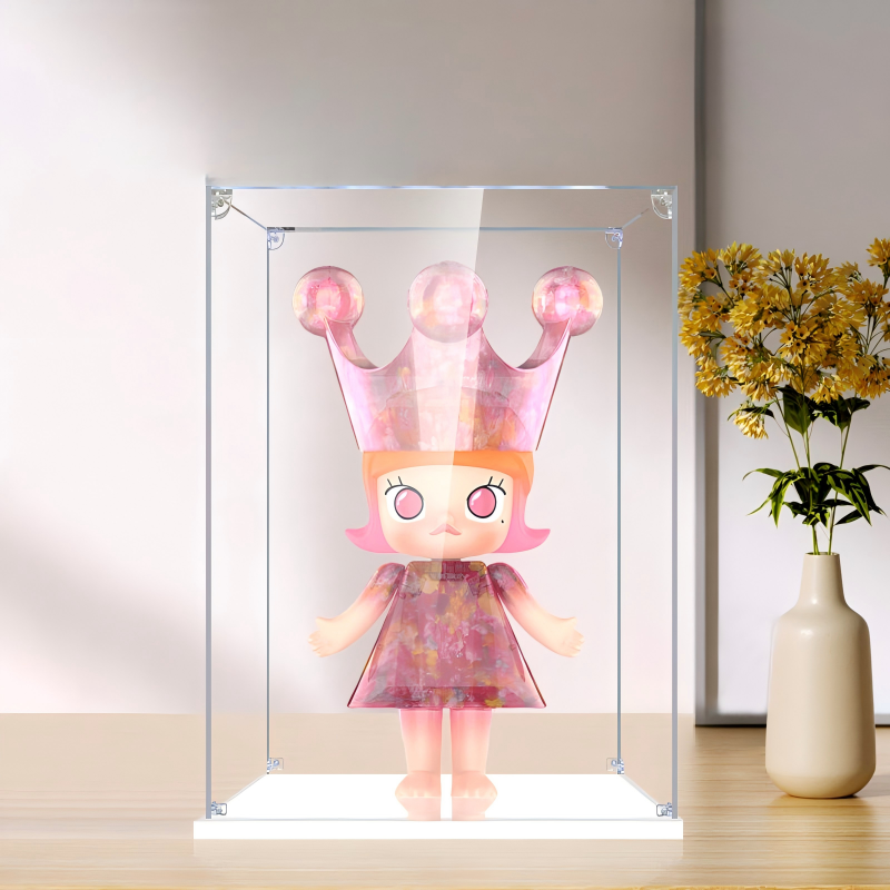 Suitable for Pop Mart Molly Cherry Blossom Display Case – Showcase with UV-Printed Background & Mirror Base