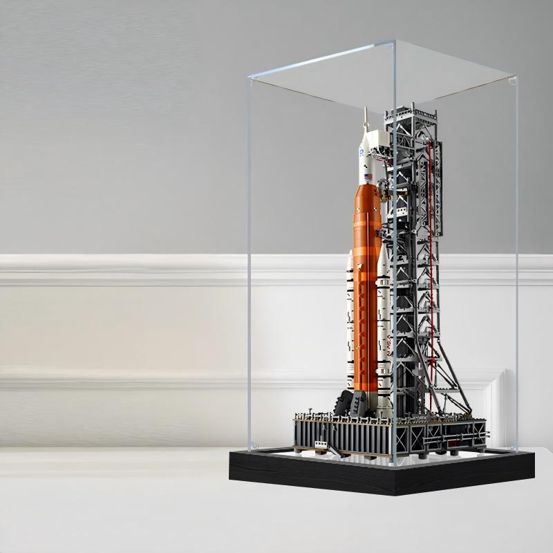 LEGO 10341 NASA Artemis Space Launch System Mirror Acrylic Display Case with Ring Light & UV-Printed Background - Dustproof Showcase