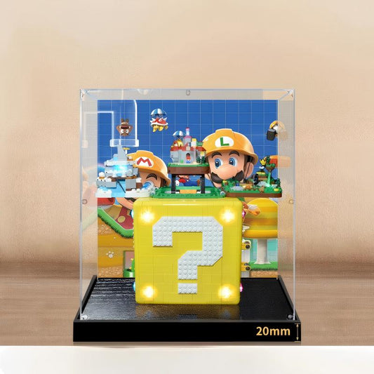 Acrylic Display Case for LEGO 71395 Super Mario 64 Question Mark Block, with Themed Printed Background & Dustproof Box