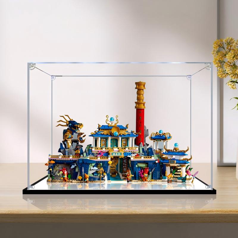 LEGO 80049 Dragon of the East Palace Mirror Acrylic Display Case with Ring Light & UV-Printed Background - Dustproof Showcase