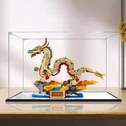 LEGO 80112 Dragon Mirror Acrylic Display Case with Ring Light & UV-Printed Background - Dustproof Showcase