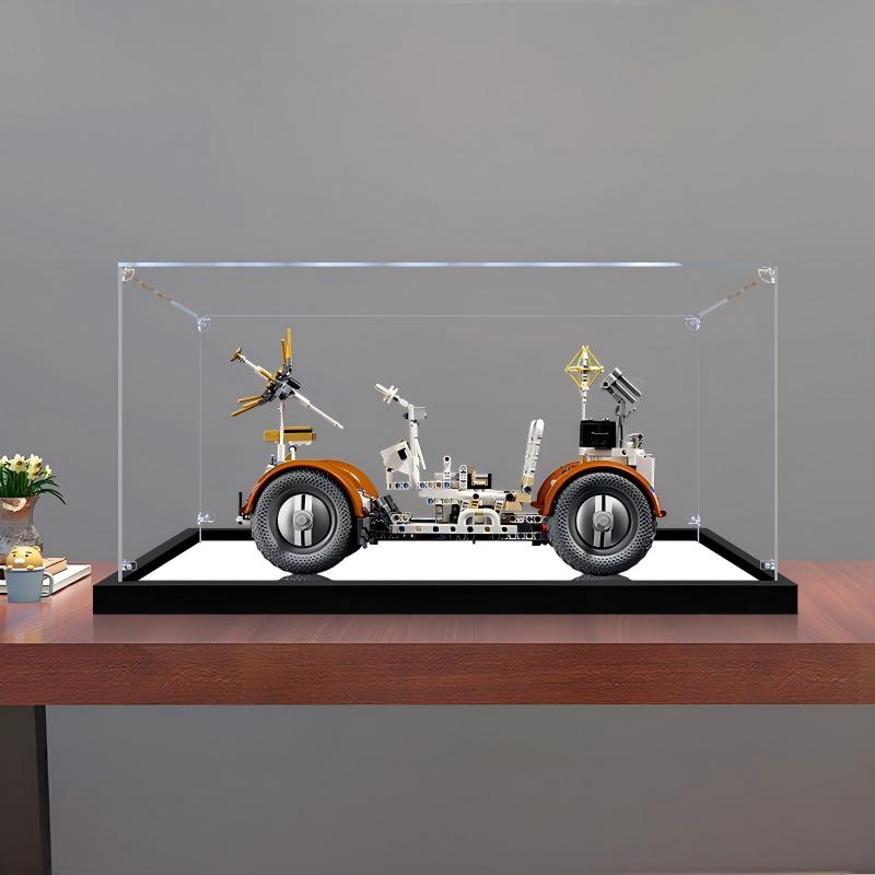 LEGO 42182 ناسا أبولو مركبة التجوال القمرية - LRV صندوق عرض أكريليك مرآة مع إضاءة حلقية وخلفية مطبوعة بالأشعة فوق البنفسجية - علبة عرض مقاومة للغبار