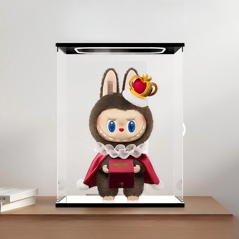 Pop Mart Labubu Checkmate Series Mirror Acrylic Display Case with Ring Light & UV-Printed Background - Dustproof Showcase