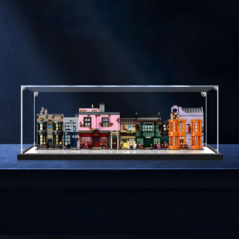 LEGO 75978 Diagon Alley Mirror Acrylic Display Case with Ring Light & UV-Printed Background - Dustproof Showcase