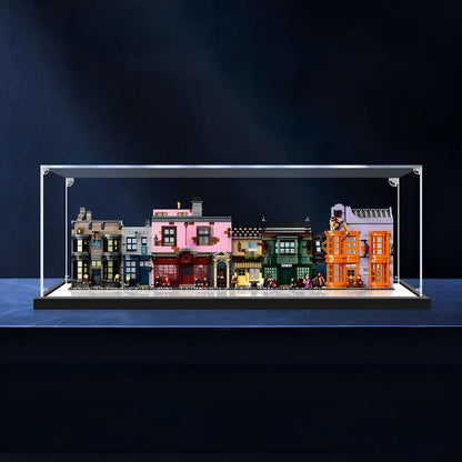 LEGO 75978 Diagon Alley Mirror Acrylic Display Case with Ring Light & UV-Printed Background - Dustproof Showcase
