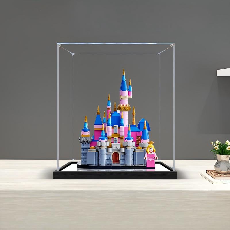 LEGO 40720 Mini Disney Dornröschen Schloss Spiegel Acryl Vitrine mit Ringlicht & UV-bedrucktem Hintergrund - Staubdichte Präsentationsvitrine