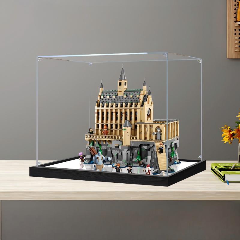 LEGO 76435 Hogwarts Castle: The Great Hall Mirror Acrylic Display Case with Ring Light & UV-Printed Background - Dustproof Showcase