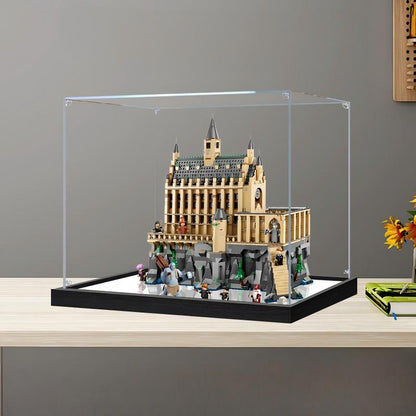 LEGO 76435 Hogwarts Castle: The Great Hall Mirror Acrylic Display Case with Ring Light & UV-Printed Background - Dustproof Showcase