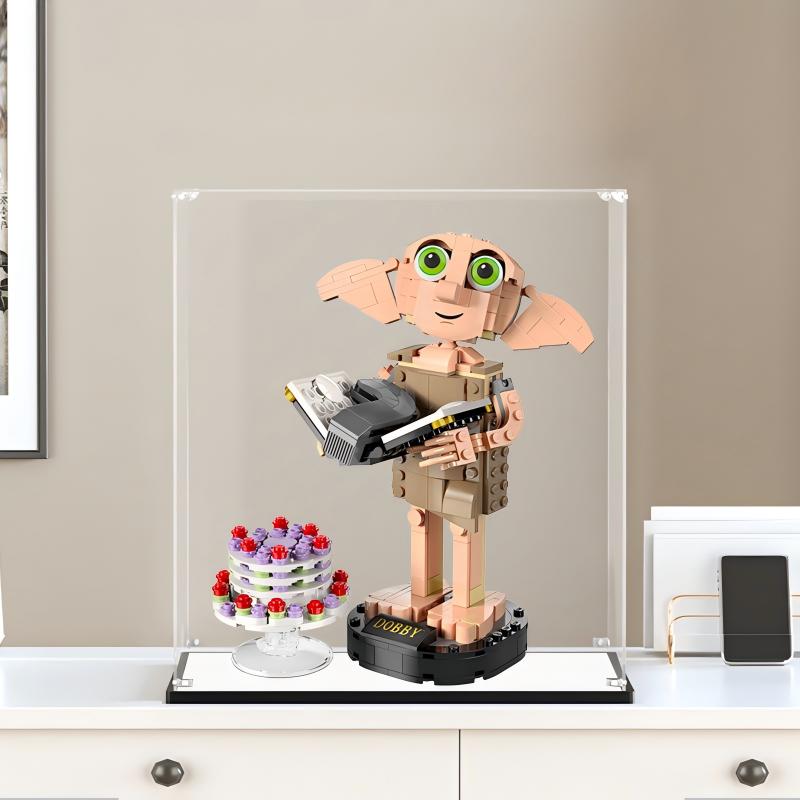 Acrylic Display Case for LEGO 76421 Dobby the House-Elf, with Themed Printed Background & Dustproof Box