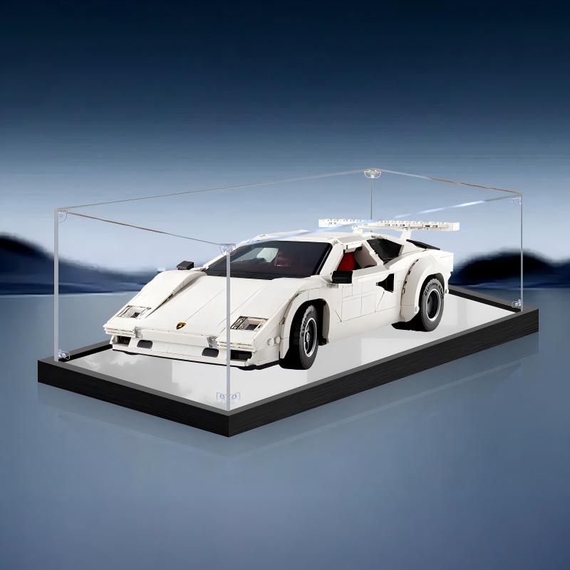 LEGO 10337 Lamborghini Countach 5000 Vitrine de Présentation en Acrylique Miroir avec Anneau Lumineux et Fond à Impression UV - Boîtier Anti-Poussière