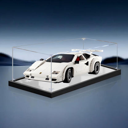 LEGO 10337 Lamborghini Countach 5000 Vitrine de Présentation en Acrylique Miroir avec Anneau Lumineux et Fond à Impression UV - Boîtier Anti-Poussière