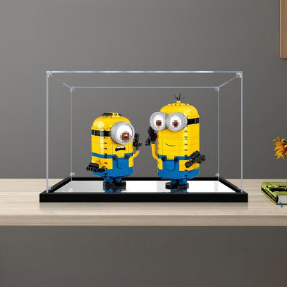 LEGO 75551 Mursten-byggede Minions og deres hule Akryl udstillingsæske med Ringlys & UV-trykt baggrund - Støvtæt montre