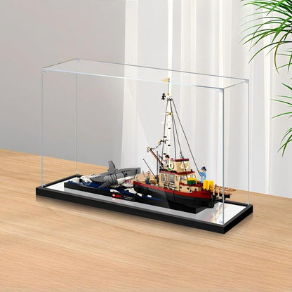 LEGO 21350 Caixa de Exibição de Acrílico com Espelho Jaws com Luz de Anel e Fundo Impresso em UV - Vitrine à Prova de Poeira