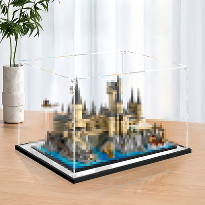LEGO 76419 Hogwarts Castle and Grounds Mirror Acrylic Display Case with Ring Light & UV-Printed Background - Dustproof Showcase