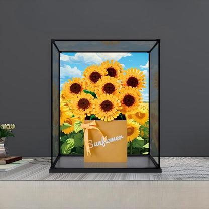 LEGO 40524 Sunflowers Mirror Acrylic Display Case with Ring Light & UV-Printed Background - Dustproof Showcase