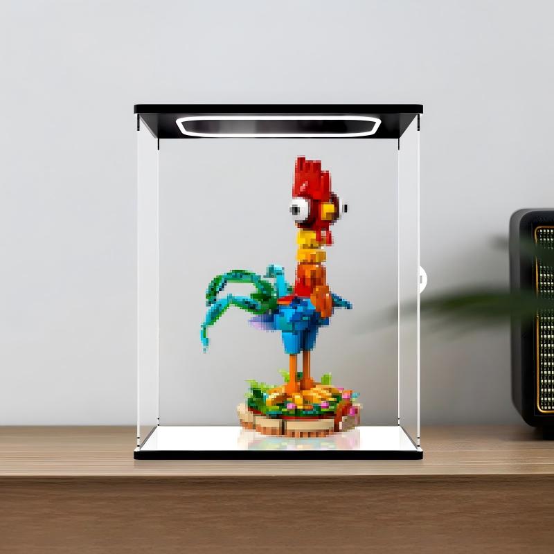 LEGO 43272 Heihei Spiegel-Acryl-Vitrine mit Ringlicht & UV-bedrucktem Hintergrund - Staubdichte Präsentationsvitrine