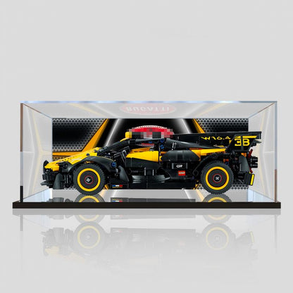 Professional Acrylic Display Case for LEGO 42151 Bugatti Bolide, with Themed UV Printing Background & Dustproof Box