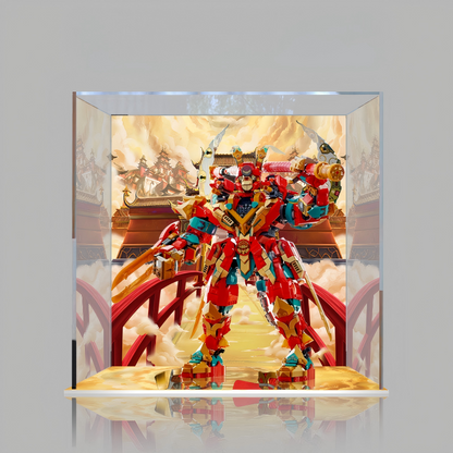 Acrylic Display Case for LEGO 80045 Monkey King Ultra Mech, with Themed Printed Background & Dustproof Box
