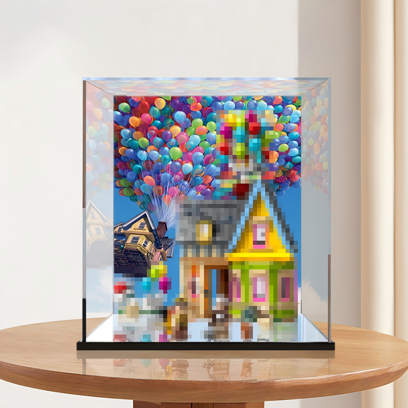 Acrylic Display Case for LEGO 43217 'Up' House, with Themed Printed Background & Dustproof Box