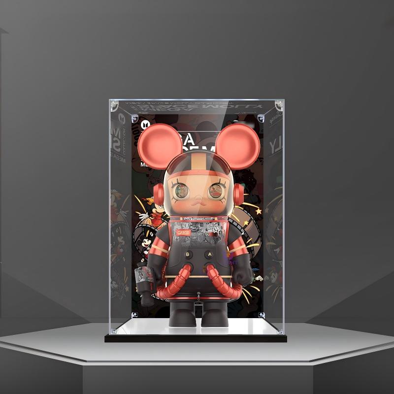 Pop Mart MEGA SPACE MOLLY  Disney 100th Anniversary Mickey Mouse Mirror Acrylic Display Case with Ring Light & UV-Printed Background - Dustproof Showcase