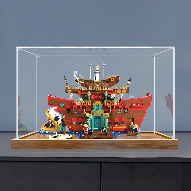 LEGO 75640 海上餐厅巴拉蒂 镜面亚克力展示盒 带环形灯和UV印刷背景 - 防尘展示柜