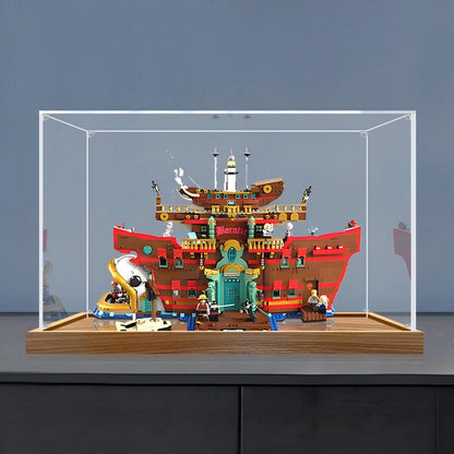 LEGO 75640 海上餐厅巴拉蒂 镜面亚克力展示盒 带环形灯和UV印刷背景 - 防尘展示柜