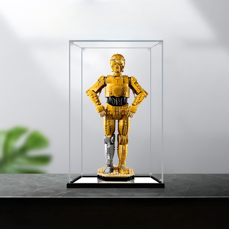 Acrylic Display Case for LEGO 75398 C-3PO, with Themed Printed Background & Dustproof Box