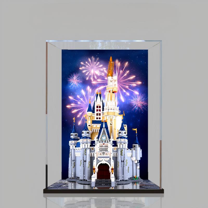Acrylic Display Case for LEGO 71040 Disney Castle, with Themed Printed Background & Dustproof Box