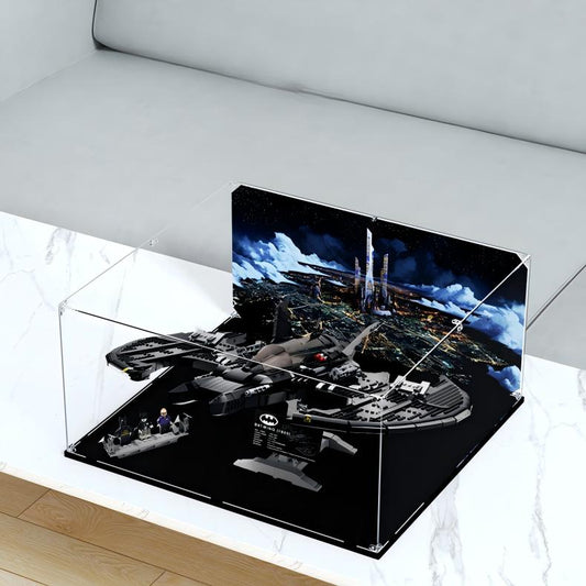 Acrylic Display Case for LEGO 76161 1989 Batwing, with Themed Printed Background & Dustproof Box