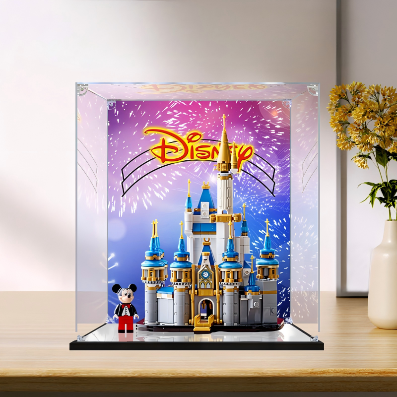 Acrylic Display Case for LEGO 40478 Mini Disney Castle, with Themed Printed Background & Dustproof Box