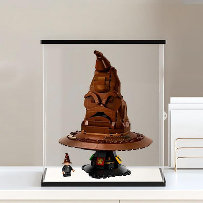 LEGO 76429 Talking Sorting Hat Mirror Acrylic Display Case with Ring Light & UV-Printed Background - Dustproof Showcase