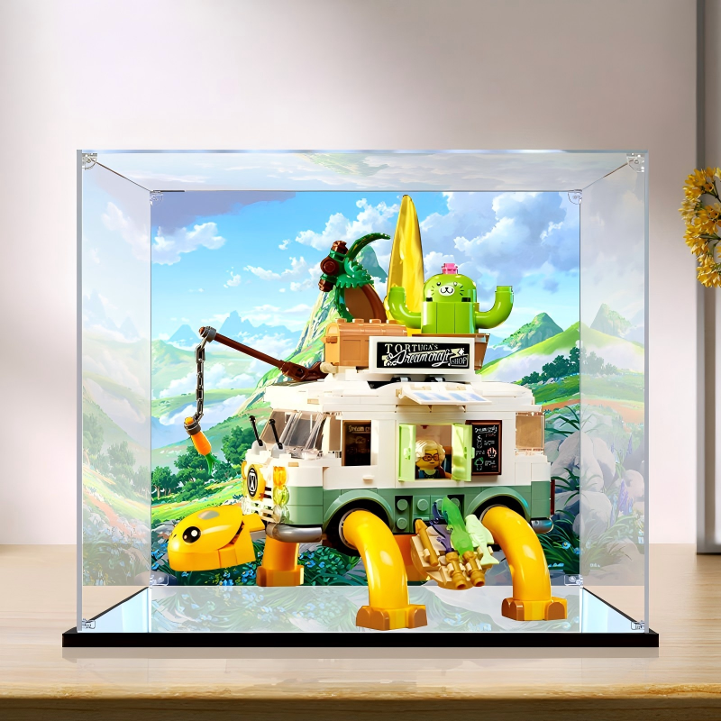 Acrylic Display Case for LEGO 71456 Mrs. Castillo's Turtle Van, with Themed Printed Background & Dustproof Box