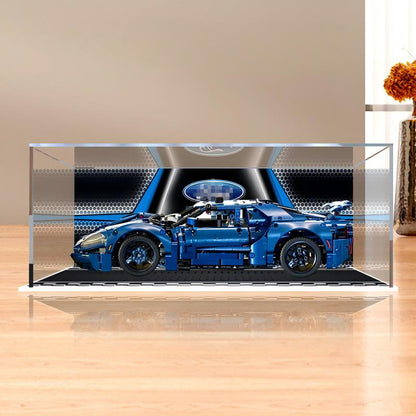 Professional Acrylic Display Case for LEGO 42154 2022 Ford GT, with Themed UV Printing Background & Dustproof Box