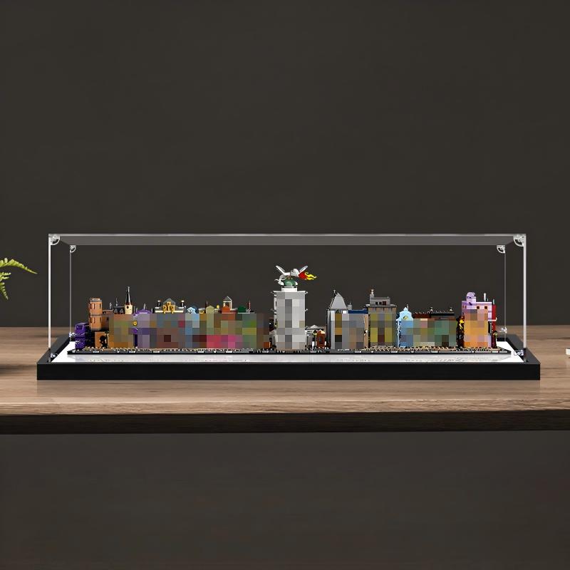 LEGO 76444 Diagon Alley Wizarding Shops Spiegel Acryl Display Case met Ringlicht & UV-Geprinte Achtergrond - Stofdichte Vitrine