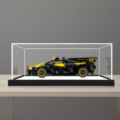 LEGO 42151 Bugatti Bolide Akryl Udstillingsæske med Ringlys og UV-printet Baggrund - Støvtæt Vitrine