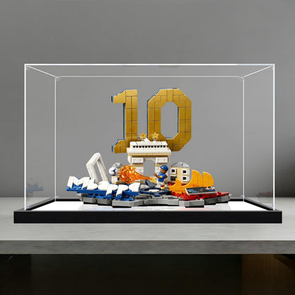 LEGO 43013 Kylian Mbappé - Soccer Highlights Mirror Acrylic Display Case with Ring Light & UV-Printed Background - Dustproof Showcase