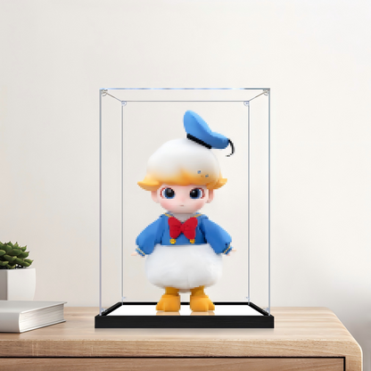 Suitable for Pop Mart Dimoo Donald Duck Display Case – Showcase with UV-Printed Background & Mirror Base