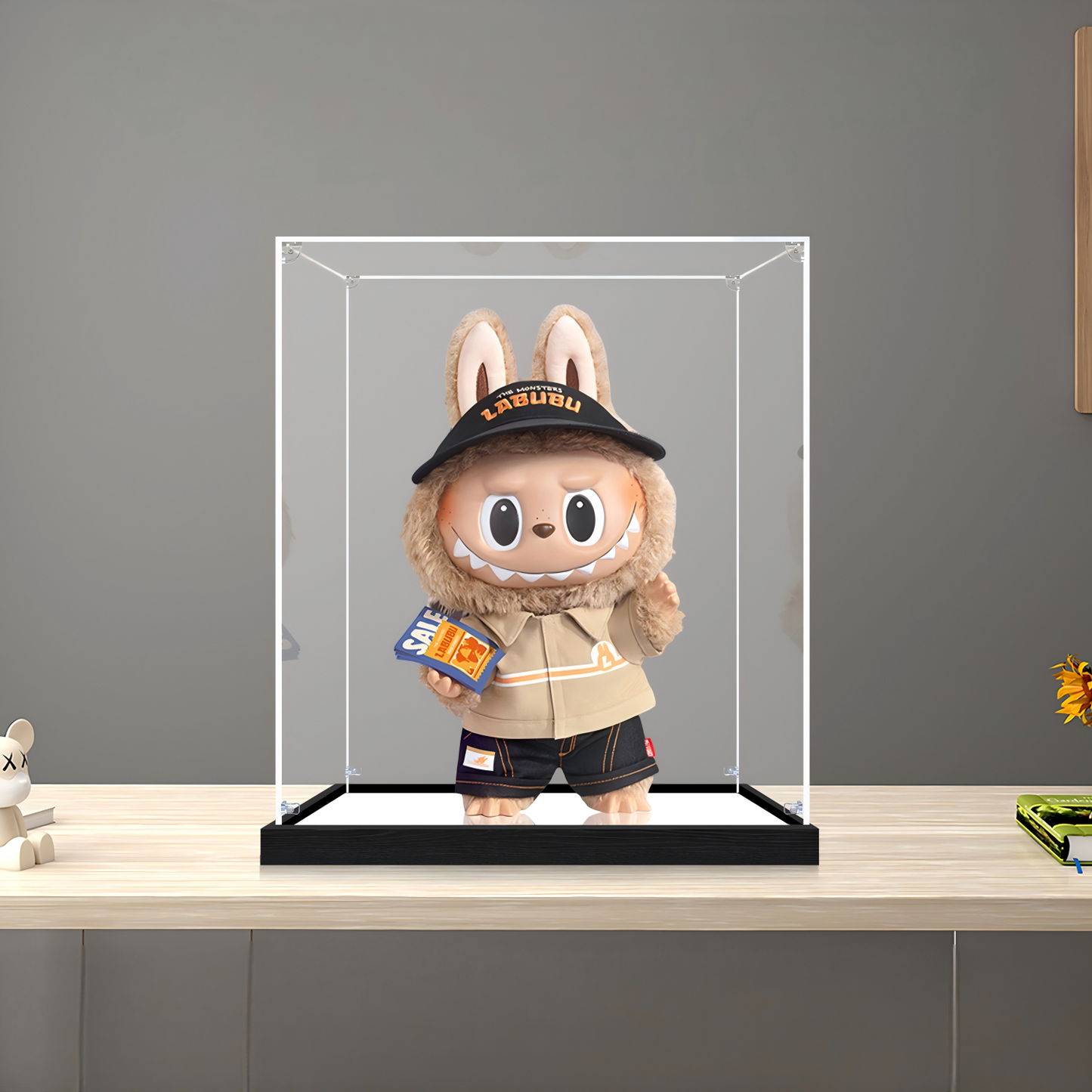 Suitable for Pop Mart THE MONSTERS LABUBU Display Case – Showcase with UV-Printed Background & Mirror Base
