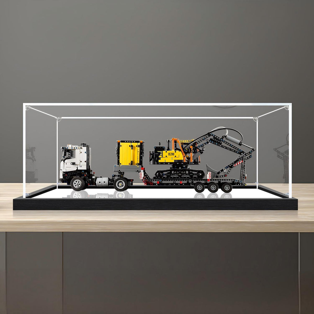 LEGO 42175 شاحنة فولفو FMX حقيبة عرض أكريليك مع إضاءة حلقية وخلفية مطبوعة بالأشعة فوق البنفسجية - صندوق عرض مقاوم للغبار
