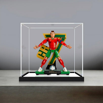 LEGO 43016 Cristiano Ronaldo - Soccer Legend Mirror Acrylic Display Case with Ring Light & UV-Printed Background - Dustproof Showcase
