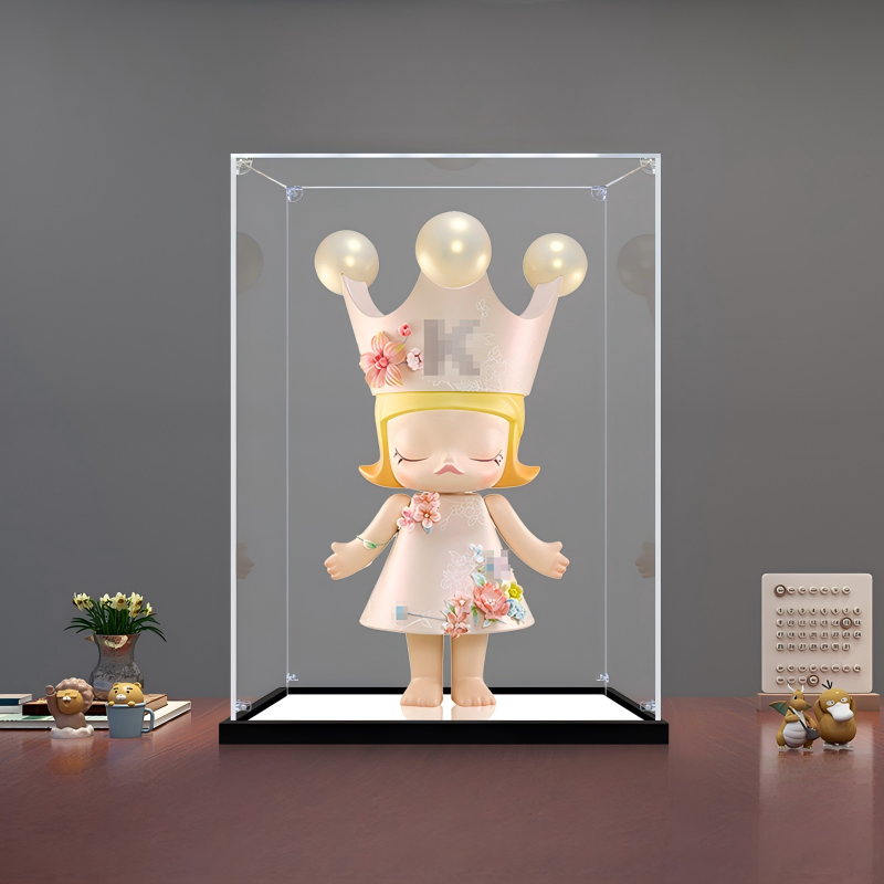 Suitable for Pop Mart Molly Flower Display Case – Showcase with UV-Printed Background & Mirror Base