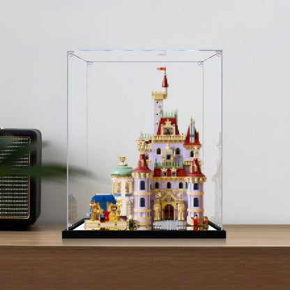 LEGO 43263 Beauty and the Beast Castle Mirror Acrylic Display Case with Ring Light & UV-Printed Background - Dustproof Showcase