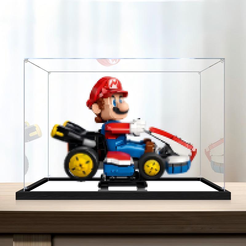 LEGO 72037 マリオカート - マリオ＆スタンダードカート ミラーアクリルディスプレイケース リングライト＆UVプリント背景付き - 防塵ショーケース