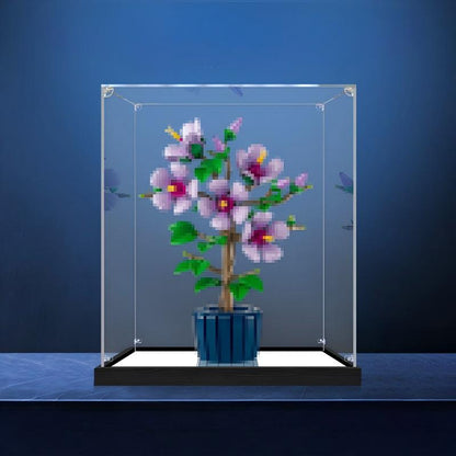 LEGO 10372 Hibiscus Mirror Acrylic Display Case with Ring Light & UV-Printed Background - Dustproof Showcase