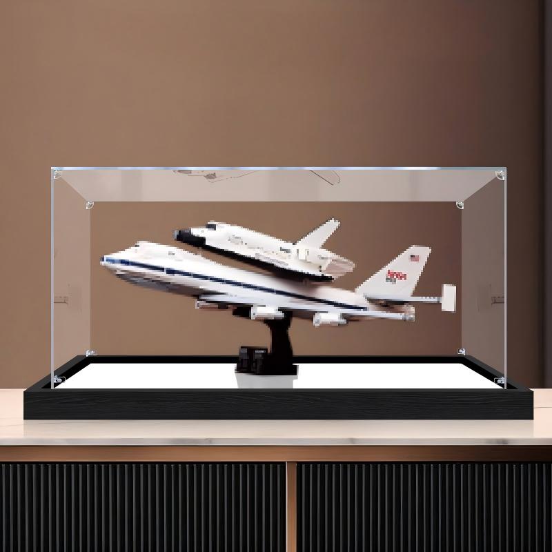LEGO 10360 Shuttle Carrier Aircraft Mirror Acrylic Display Case with Ring Light & UV-Printed Background - Dustproof Showcase