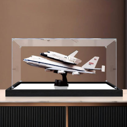 LEGO 10360 Shuttle Carrier Aircraft Mirror Acrylic Display Case with Ring Light & UV-Printed Background - Dustproof Showcase