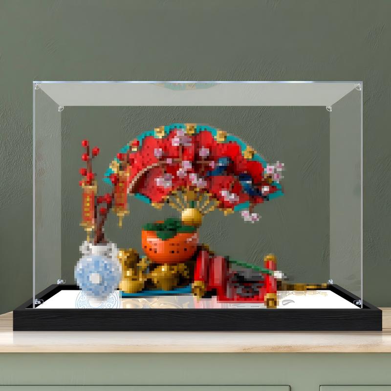 LEGO 80117 Good Fortune Mirror Acrylic Display Case with Ring Light & UV-Printed Background - Dustproof Showcase