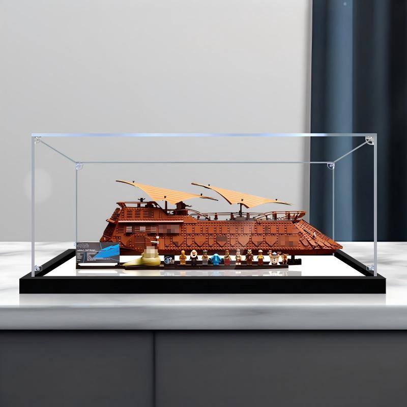 LEGO 75397 Jabba's Sail Barge Vitrine en Acrylique Miroir avec Anneau Lumineux et Fond Imprimé UV - Présentoir Anti-Poussière